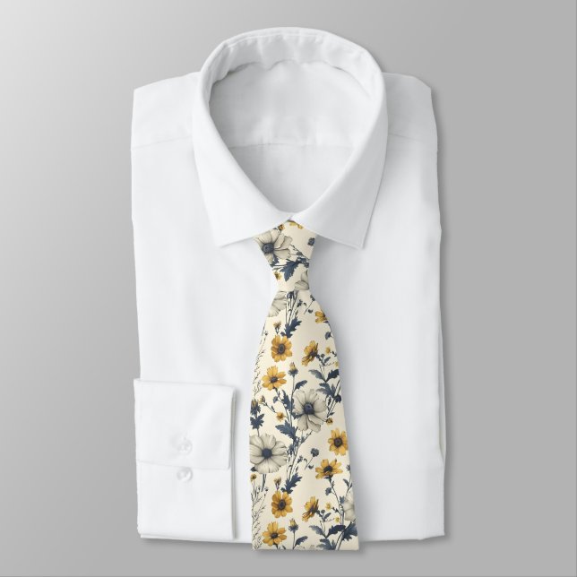 Wildflower Floral Pattern Pretty Flower Tie (Tied)