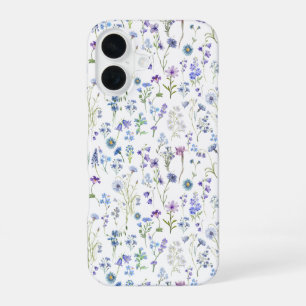 Wildflower Floral Pattern Watercolor Blue Purple iPhone 16 Case