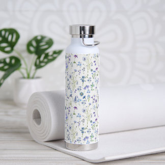 Wildflower Floral Pattern Watercolor Blue Purple Water Bottle