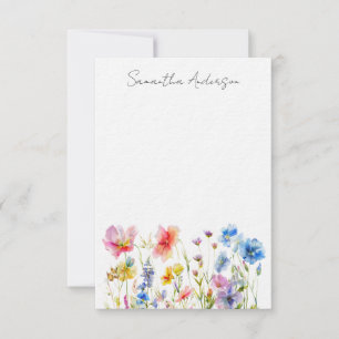 Wildflower Floral Personalised Flat Note Card