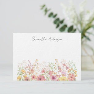 Wildflower Floral Personalised  Flat Note Card