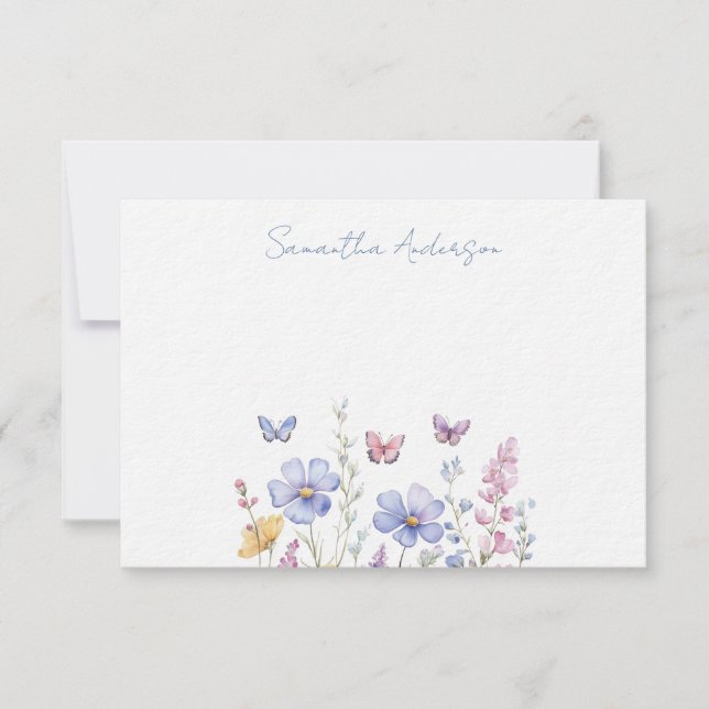 Wildflower Floral  Personalised Flat Note Card (Front)