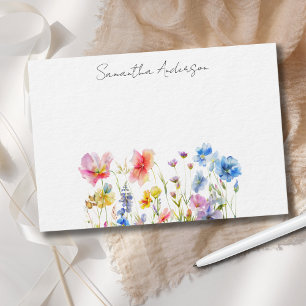 Wildflower Floral Personalised Flat Note Card