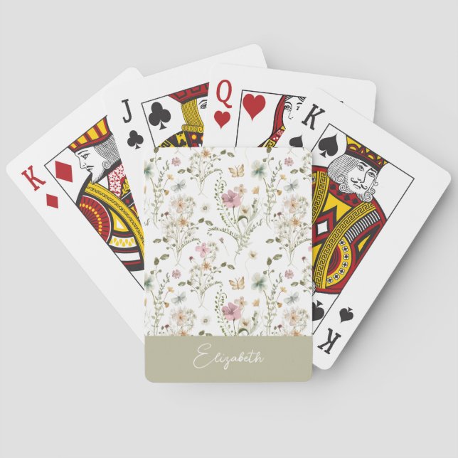 Wildflower Floral Personalised Name Playing Cards (Back)