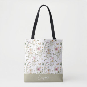 Wildflower Floral Personalised Name Tote Bag