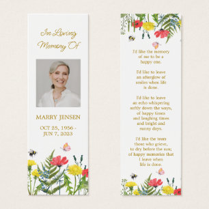 Wildflower Floral Photo Funeral Memorial Bookmark