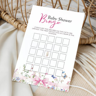 Wildflower Floral Pink Bow Baby Shower Bingo Card