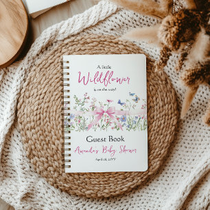 Wildflower Floral Pink Bow Baby Shower Guest Notebook