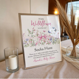 Wildflower Floral Pink Bow Baby Shower Socks Hunt Poster