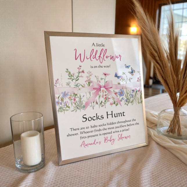 Wildflower Floral Pink Bow Baby Shower Socks Hunt Poster (Creator Uploaded)