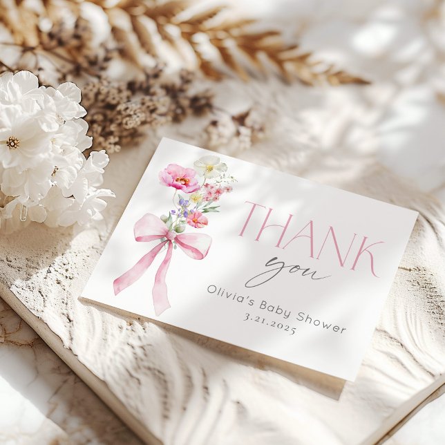 Wildflower Floral Pink Bow Baby Shower Thank You Card (Creator Uploaded)