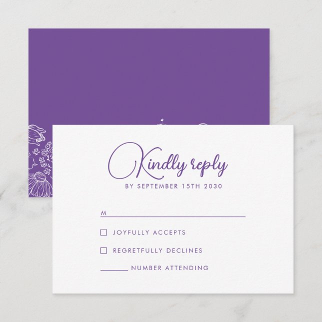 Wildflower Floral Purple Lilac Wedding RSVP Enclosure Card (Front/Back)