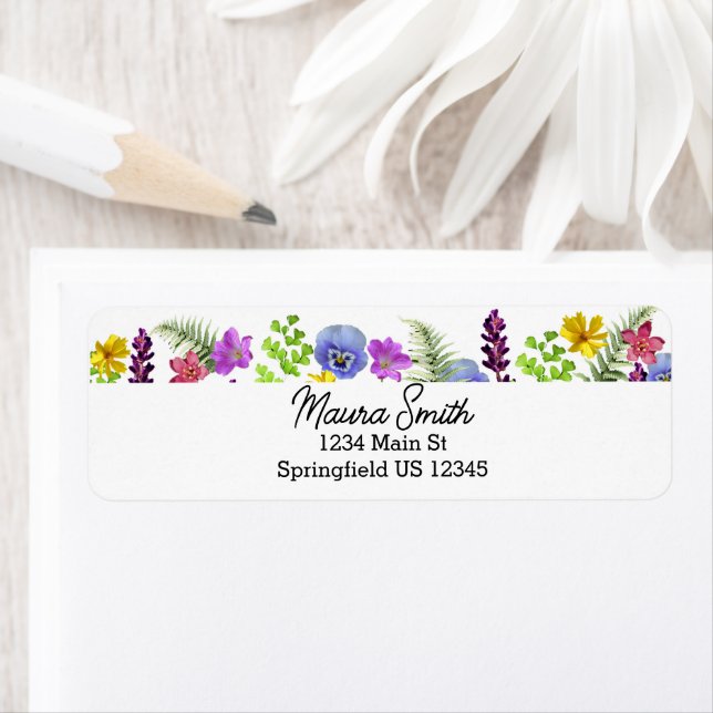 Wildflower floral return address labels (Insitu)
