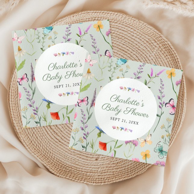 Wildflower Floral Sage Green Neutral Baby Shower Napkin (Creator Uploaded)