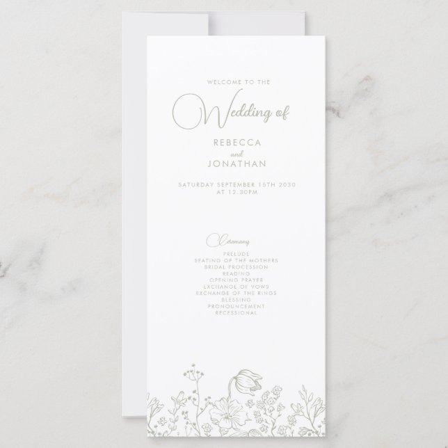 Wildflower Floral Sage Green Wedding Program (Front)