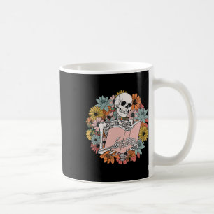 Wildflower Floral Skeleton Reading Book Bookworm H Coffee Mug