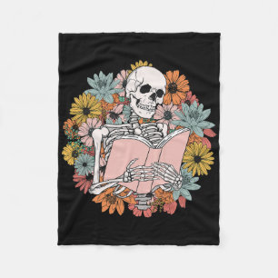 Wildflower Floral Skeleton Reading Book Bookworm H Fleece Blanket