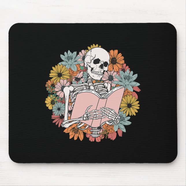 Wildflower Floral Skeleton Reading Book Bookworm H Mouse Mat (Front)