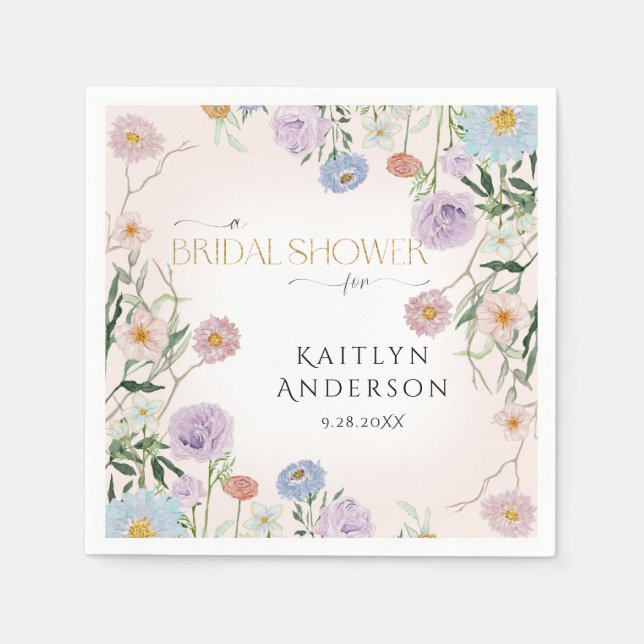 Wildflower Floral Spring Blush Pink Bridal Shower Napkin (Front)