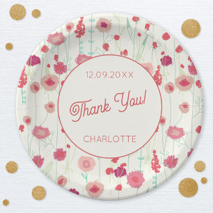 Wildflower Floral Thank You Name Date Paper Plate