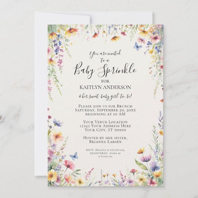 Wildflower Floral Watercolor Baby Girl Shower Invitation (Front)