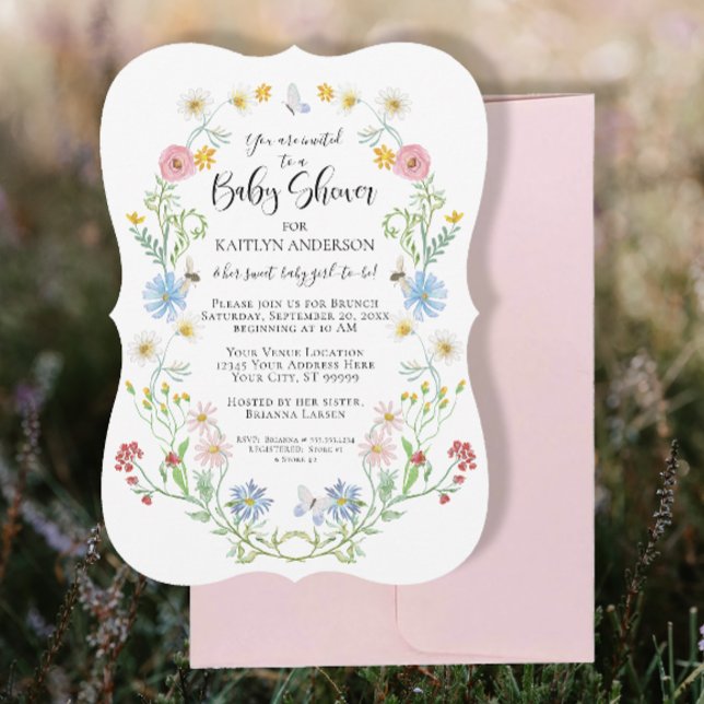 Wildflower Floral Watercolor Bees Baby Girl Shower Invitation (Creator Uploaded)