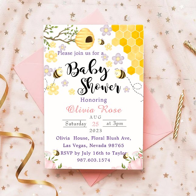 Wildflower Floral Watercolor Bees Invitation (Creator Uploaded)