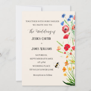 Wildflower Floral Watercolor Boho Rustic Wedding Invitation