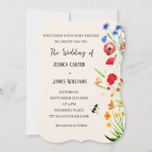 Wildflower Floral Watercolor Boho Rustic Wedding Invitation