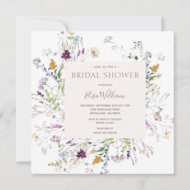Wildflower Floral Watercolor Bridal Shower  Invitation (Front)