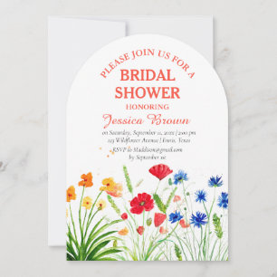 Wildflower Floral Watercolor Poppies Bridal Shower Invitation