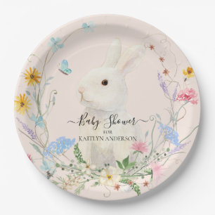 Wildflower Floral Watercolor Rabbit Butterfly Bee Paper Plate