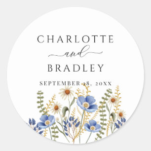 Wildflower Floral Wedding  Classic Round Sticker