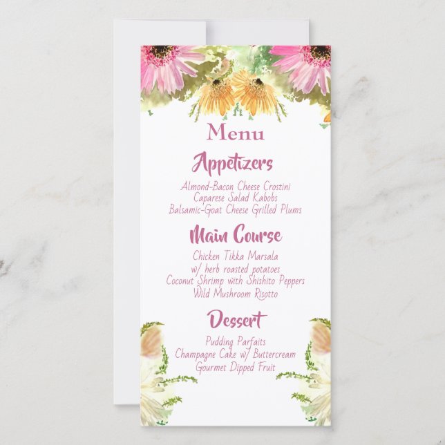 Wildflower Floral Wedding Menus  (Front)