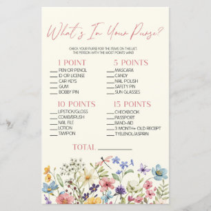 Wildflower Floral What's In Purse Baby Shower Game