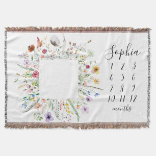 Wildflower Floral Woven Baby Milestone Blanket