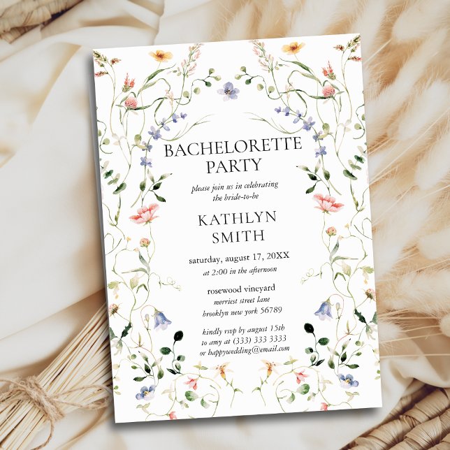 Wildflower Floral Wreath Garden Bachelorette Party Invitation (Creator Uploaded)