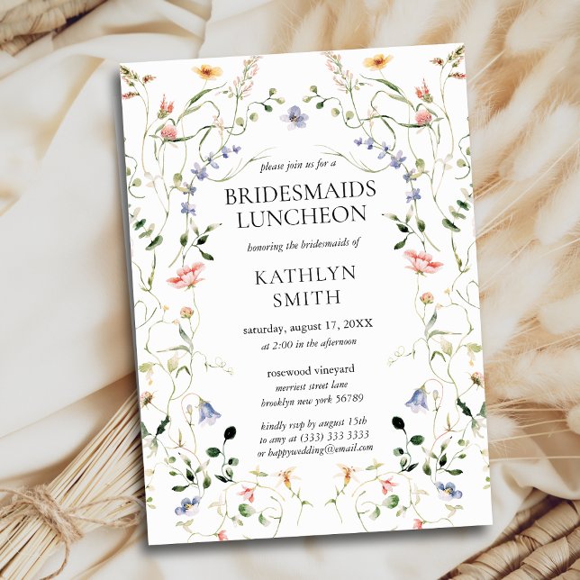 Wildflower Floral Wreath Garden Bridesmaids Lunch Invitation (Creator Uploaded)