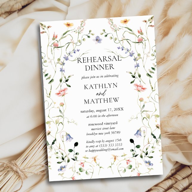Wildflower Floral Wreath Garden Rehearsal Dinner Invitation (Creator Uploaded)