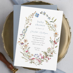 Wildflower Floral Wreath Spring Baby Shower Invitation