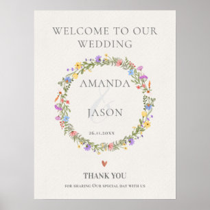 Wildflower Floral Wreath Welcome to Our Wedding Poster