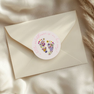 Wildflower Footprints Pink Girl Baby Shower Classic Round Sticker