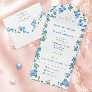Wildflower Forget Me Not Blue Floral Watercolor All In One Invitation