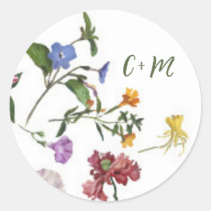 Wildflower Frame Rustic Boho Wedding Classic Round Sticker