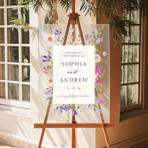 Wildflower Frame Wedding Welcome  Acrylic Sign
