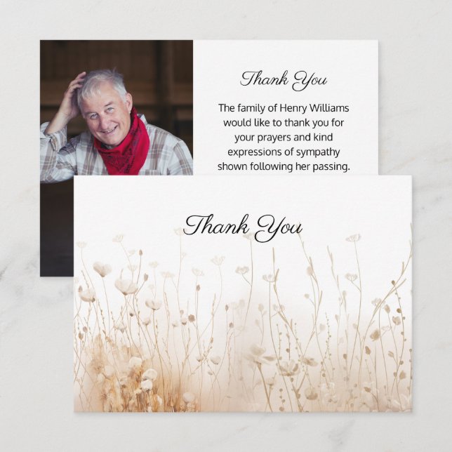 Wildflower Funeral Photo Memorial Thank You Card (Front/Back)