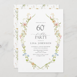 Wildflower Garden 60th Birthday Party Watercolor Invitation