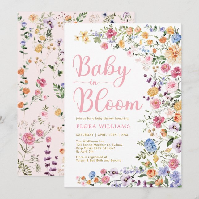 Wildflower Garden Baby in Bloom Baby Girl Shower I Invitation (Front/Back)