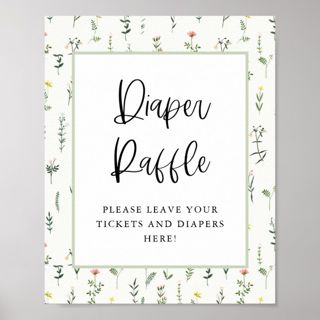 Wildflower Garden Baby Shower Diaper Raffle Signs (Front)
