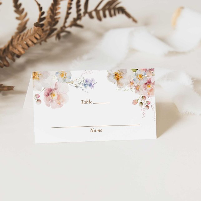 Wildflower Garden Baby Shower Folded Place Card (Wildflower Baby Shower Place Card)
